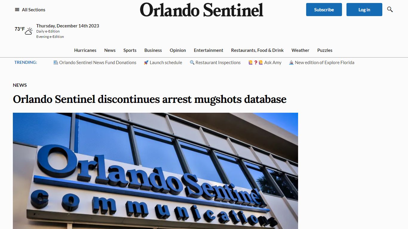 Orlando Sentinel discontinues arrest mugshots database